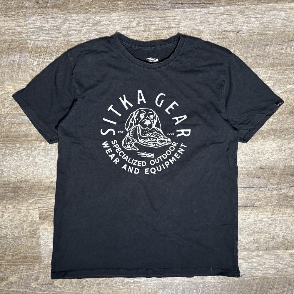 SITKA Gear Shirt Men's XL Black Dog Logo Short Sleeve 100% Cotton Hunting *FLAW*